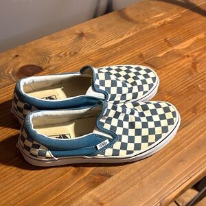 Vans Checkerboard Slip-On Sneakers - Blue & White Mens 8 women’s 9.5